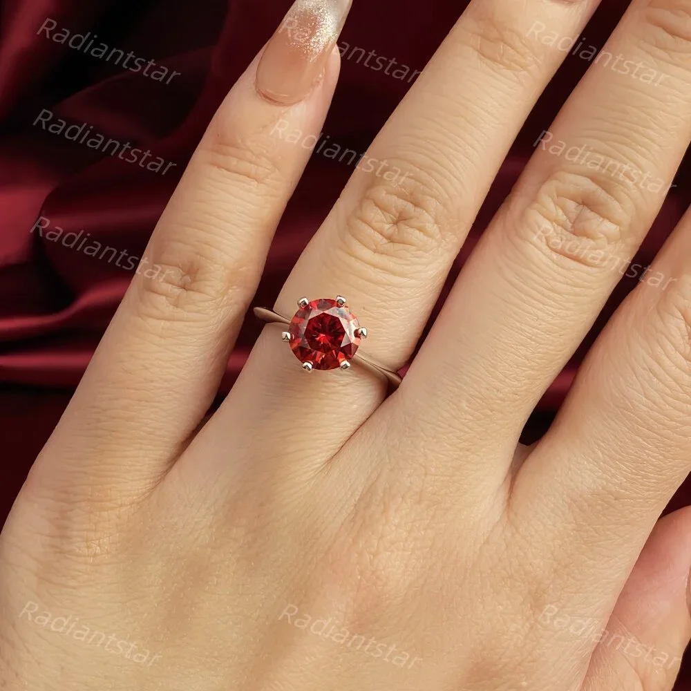 NEW Certified 2 ct. t.w. Garnet Red Moissanite Solitaire 6 Prong Ring